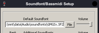 Part of the soundfont setup menu showing that the GMGSx soundfont has been loaded.