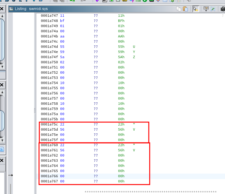 Ghidra disassembly view with the 22050 values highlighted