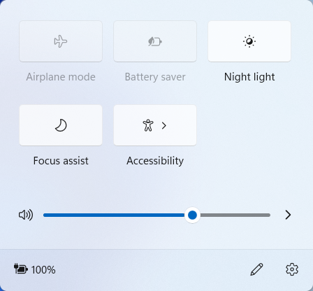 The new Windows 11 action menu that looks kind of like Chrome OS